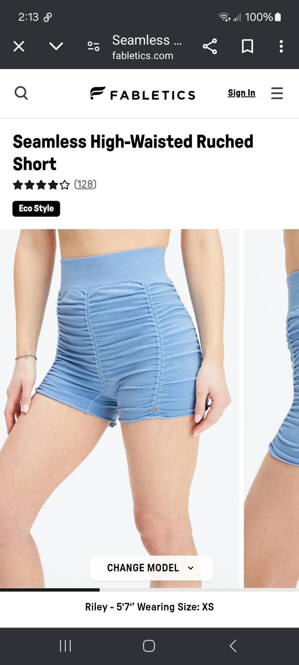 New Medium Fabletics Marina Blue Seamless High Waist Ruched Shorts NWOT